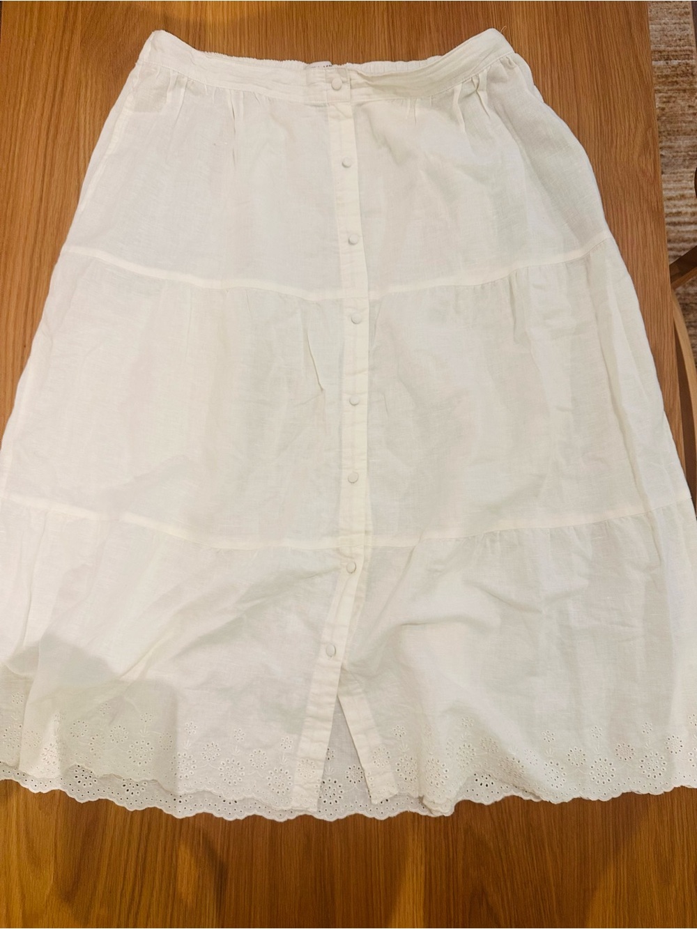 Laura Ashley Cream Button-Front Tiered Midi Skirt Size XL - Picture 3 of 5